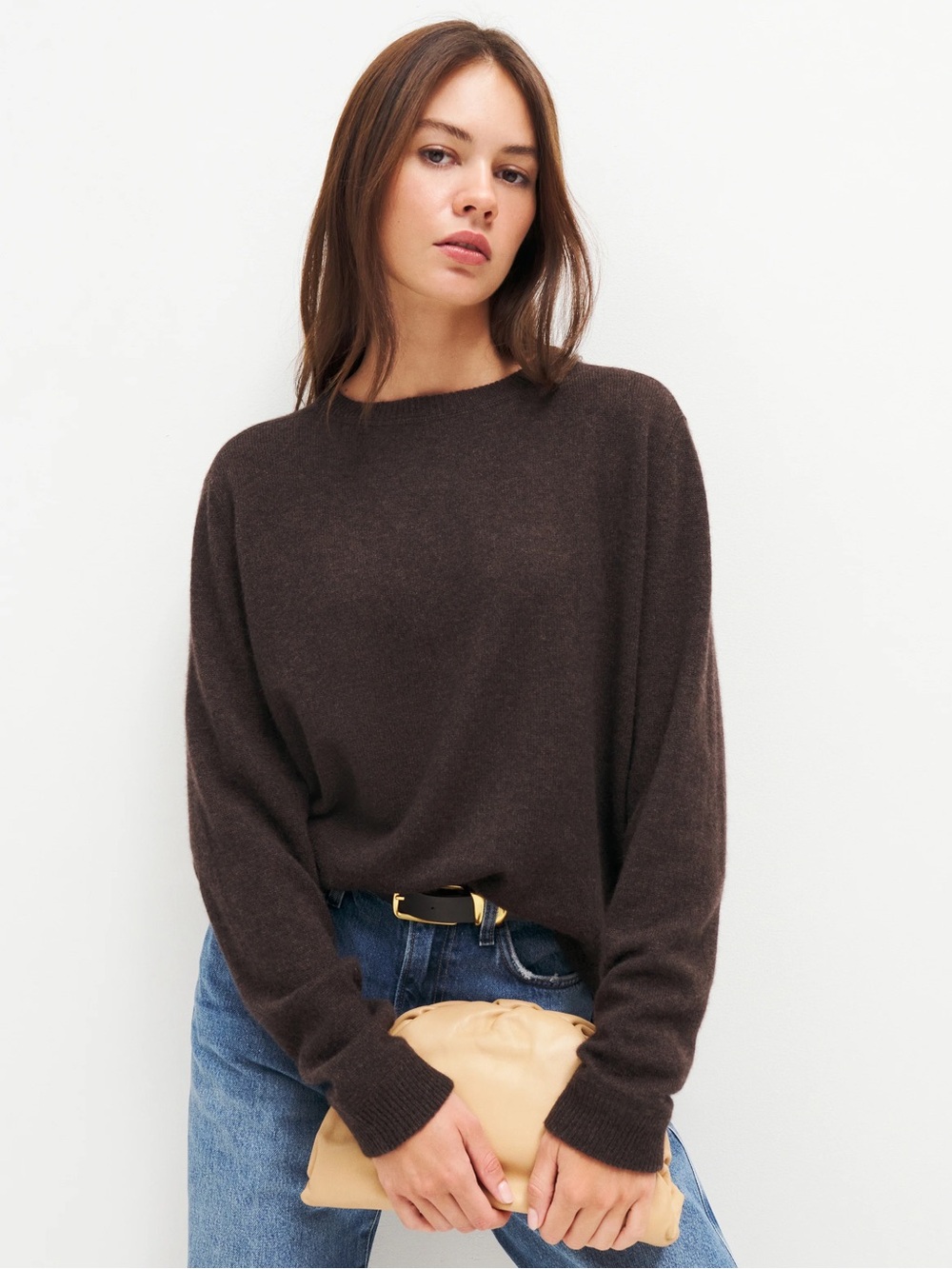 Reformation Cashmere Boyfriend Sweater - Brown